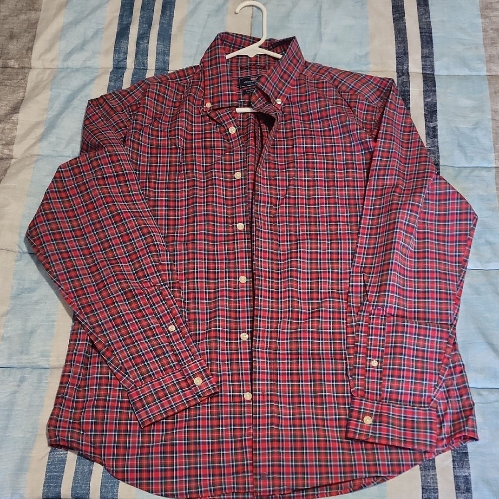 Men's Red Vineyard Vines Plaid Shirt Large